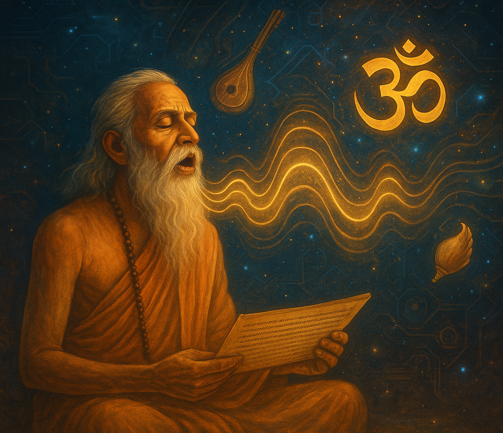 सामवेद में संगीत और चेतना का रहस्य क्या है? जानिए कैसे वेदों की ध्वनि ब्रह्मांडीय ऊर्जा, ध्यान और AI से जुड़ती है।